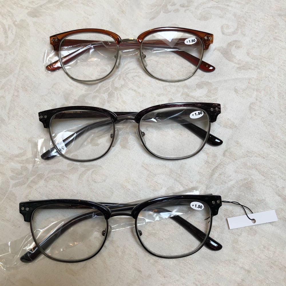 Retro style reading glasses. Pack of 3 prs